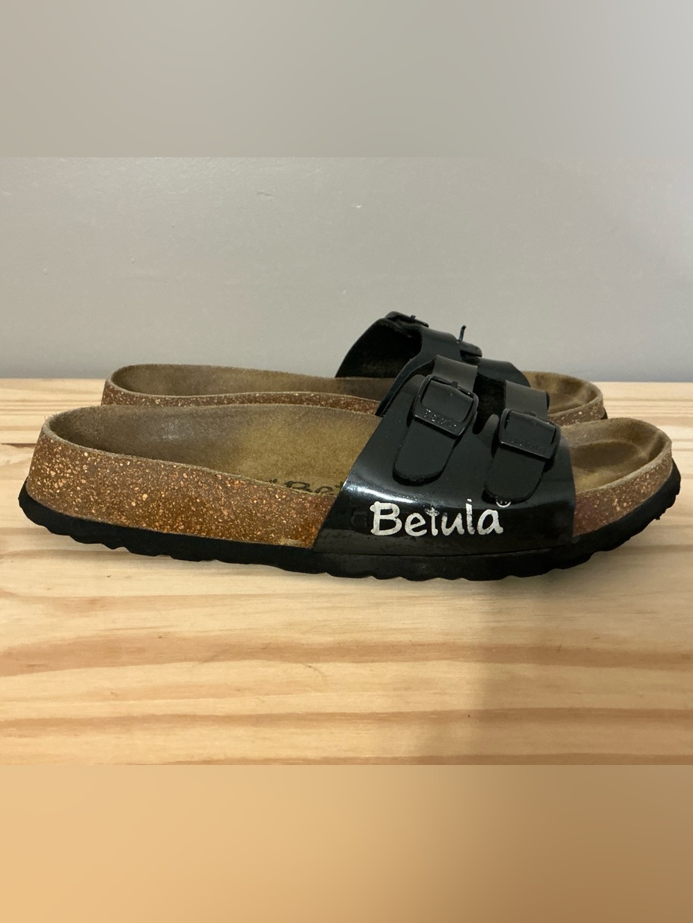 Betula Ibiza Black Patent Double-Buckle Slide Sandals